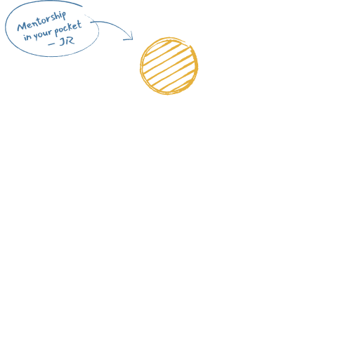 An organization chart highlighting the entrepreneur with a quote from Josh Rathweg that says "Mentorship in your pocket"